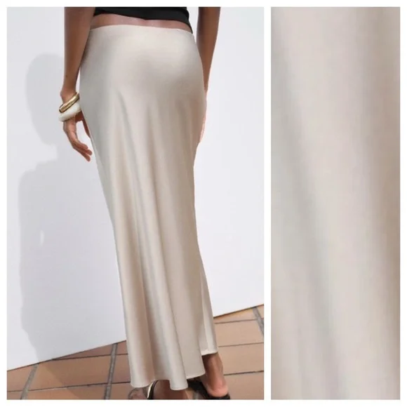 NWT. Zara Champagne Satin Effect Maxi Skirt. Size XS. - Picture 5 of 9